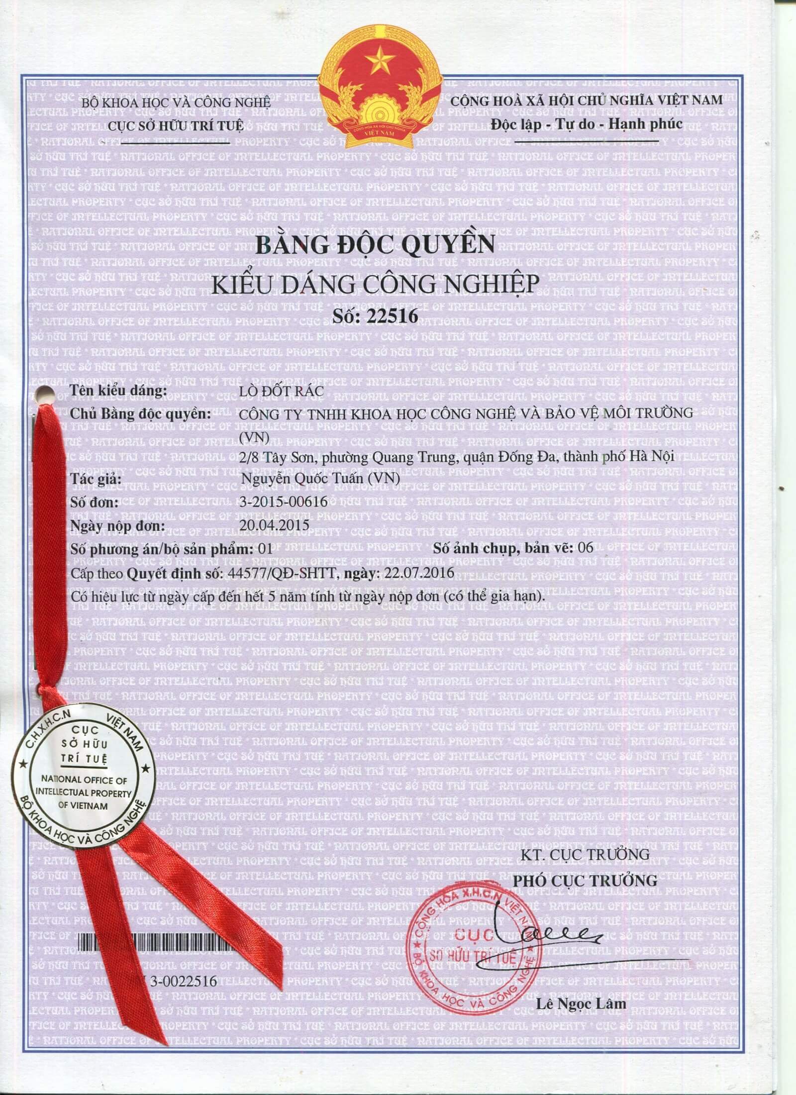 Bang doc quyen kieu dang cong nghiep